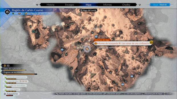 Final Fantasy VII Rebirth - Informes de viaje de la región de Cañón Cosmo: ubicación de Las ruinas de una civilización