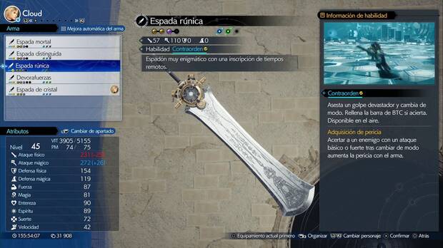 Final Fantasy VII Rebirth - Armas de Cloud: Espada rúnica