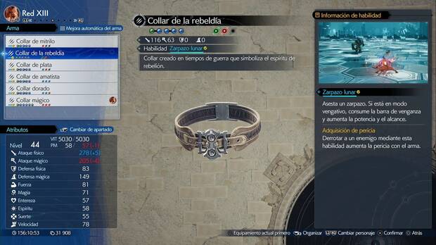 Final Fantasy VII Rebirth - Armas de Red XIII: Collar de la rebeldía