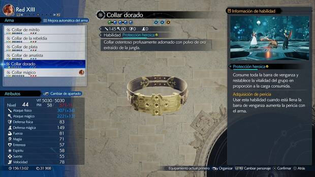 Final Fantasy VII Rebirth - Armas de Red XIII: Collar dorado