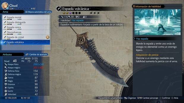 Final Fantasy VII Rebirth - Armas de Cloud: Espada volcánica