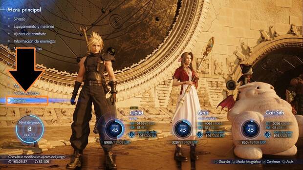 Final Fantasy VII Rebirth - Ubicación de la opción Sistema