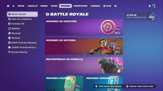Fortnite Battle Royale - Menú de misiones de la Temporada 1, Capítulo 6