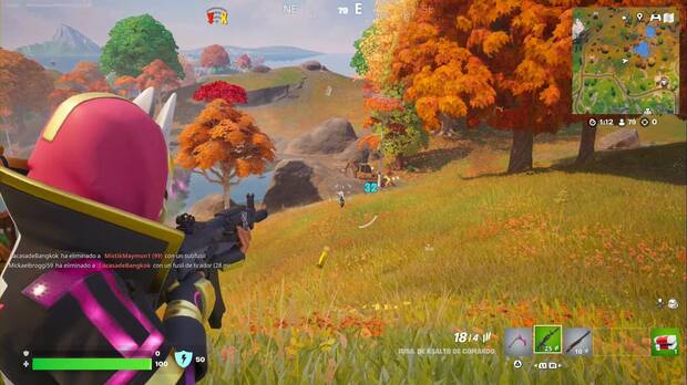 Fortnite Battle Royale - Personaje atacando a otro jugador desde una posición elevada