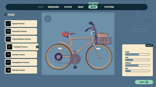 Podemos mejorar nuestra bici a trav�s de las diversas piezas que vamos obteniendo, mejorando as� sus atributos.