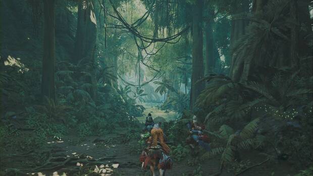 Monster Hunter Wilds - La Cazadora y Alma se internan en el Bosque Escarlata
