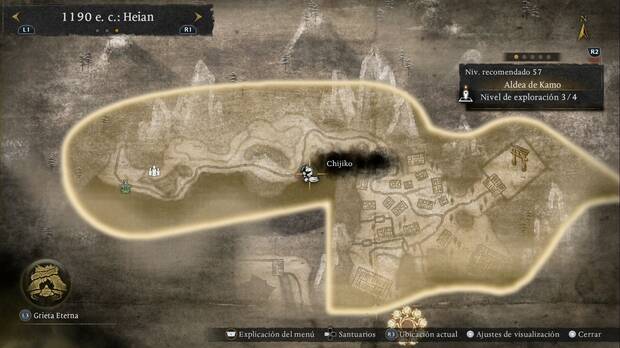 Nioh 3 - Chijiko de la Aldea de Kamo, ubicaci�n del chijiko en el acantilado sudeste del sendero al oeste