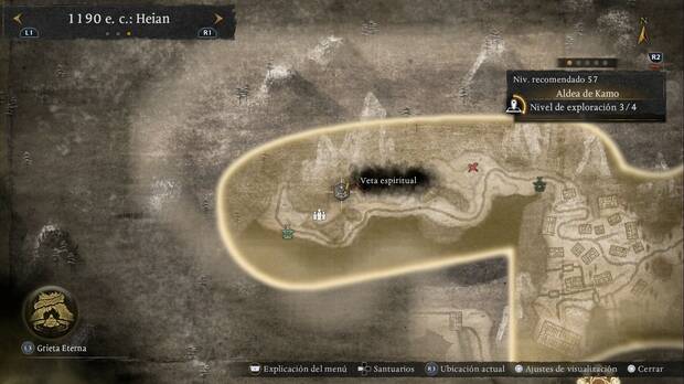 Nioh 3 - Vetas espirituales en la Aldea de Kamo, ubicaci�n de la veta espiritual que permite llegar hasta los Seis jizo