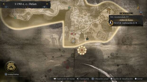 Nioh 3 - Ubicaci�n de la amrita y el cofre/enemigo formidable de la esquina suroeste de la Aldea de Kamo