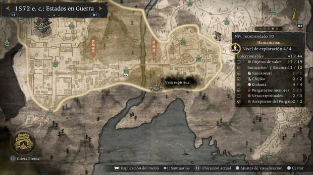 Nioh 3 - Vetas espirituales de Hamamatsu, ubicaci�n de la veta de Rebote de la zona sudeste de la regi�n