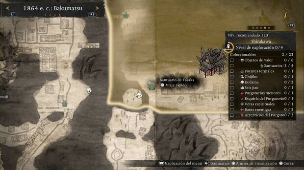 Nioh 3 - Santuarios en Shirakawa, ubicaci�n del santuario de Yasaka en la entrada suroeste de la regi�n