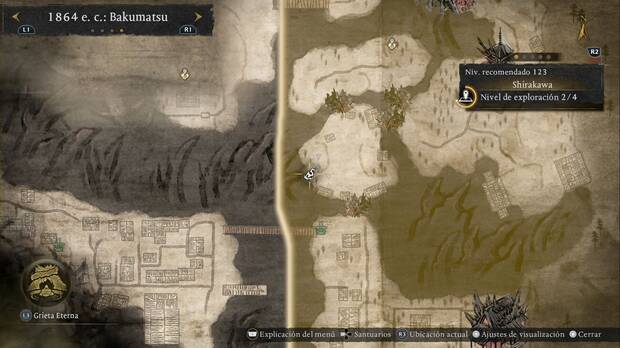 Nioh 3 - Amrita en Shirakawa, ubicaci�n de la amrita tras la esquirla del Purgatorio del margen oeste de la regi�n