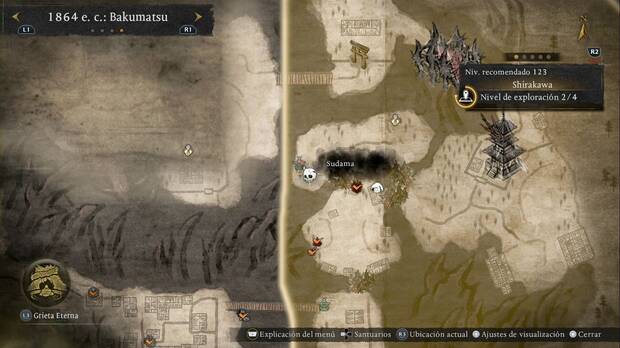 Nioh 3 - Sudama en Shirakawa, ubicaci�n del sudama de la esquina noroeste