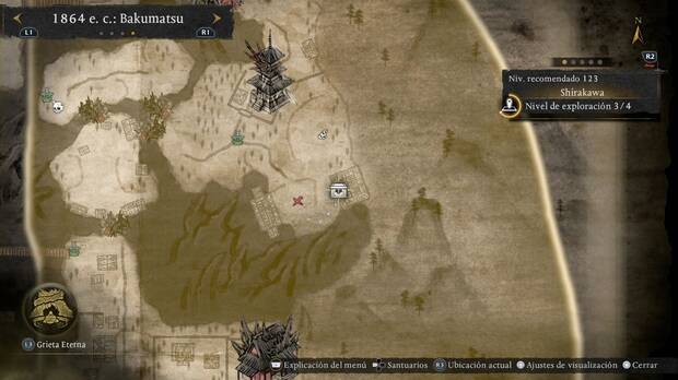 Nioh 3 - Cofres de Shirakawa, ubicación del cofre pasada la esquirla del Purgatorio menor de la región