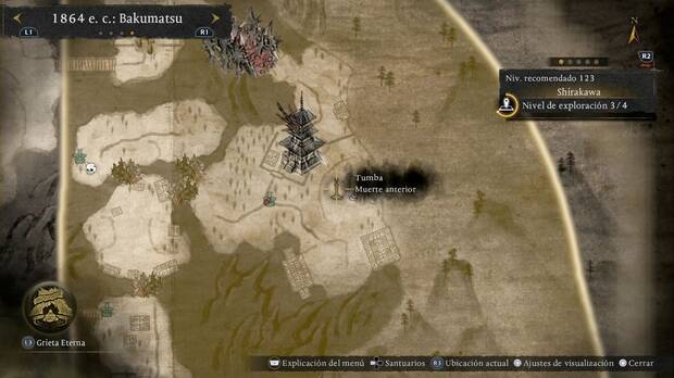 Nioh 3 - Amrita de Shirakawa, ubicación de la amrita en la zona de las arañas del este-nordeste