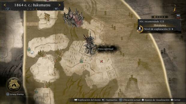 Nioh 3 - Vetas espirituales de Shirakawa, ubicaci�n de la veta al sudeste de la pagoda del lado este de la regi�n