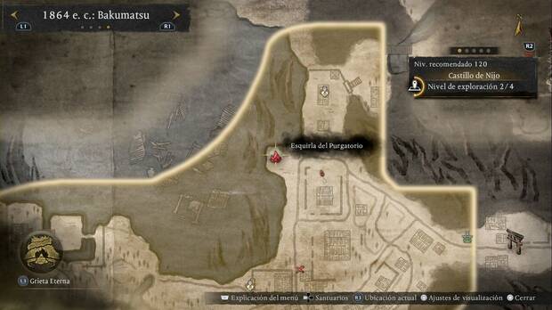 Nioh 3 - Esquirlas del Purgatorio en el Castillo de Nijo, ubicaci�n de la esquirla de la esquina noroeste de la regi�n