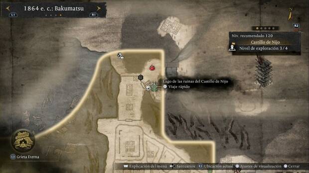 Nioh 3 - Santuarios del Castillo de Nijo, ubicaci�n del Lago de las ruinas del Castillo de Nijo