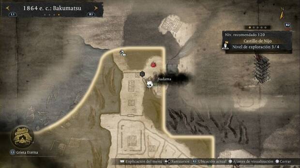 Nioh 3 - Sudama del Castillo de Nijo, ubicaci�n del sudama en la esquina nordeste de la regi�n