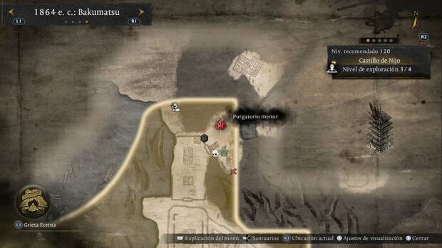 Nioh 3 - Purgatorios menores del Castillo de Nijo, ubicación del Purgatorio menor de la esquina nordeste de la región