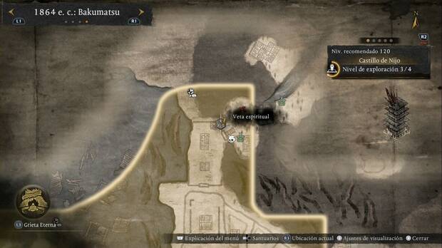 Nioh 3 - Vetas espirituales del Castillo de Nijo, ubicaci�n de la veta de vuelo del norte