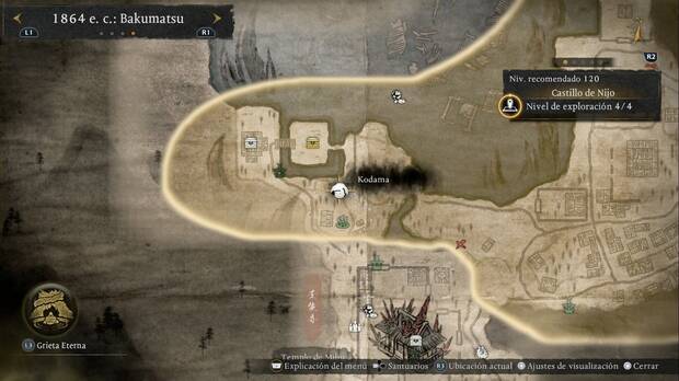 Nioh 3 - Kodama del Castillo de Nijo, ubicación del kodama de la zona más al oeste de la región