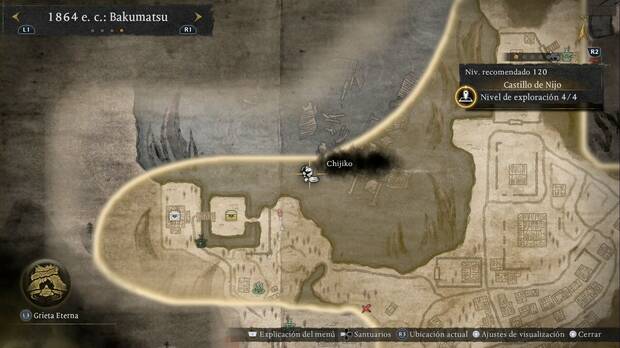 Nioh  3 - Chijiko del Castillo de Nijo, ubicaci�n del chijiko de la costa suroeste