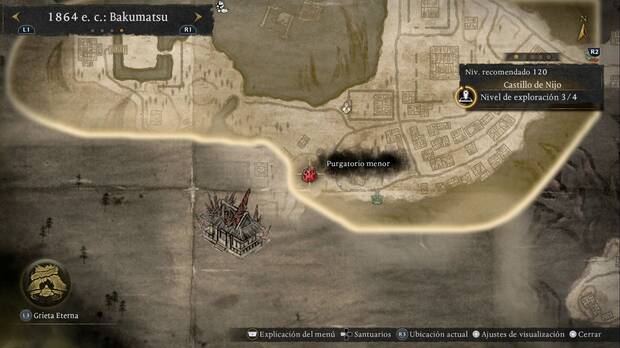 Nioh 3 - Purgatorios menores del Castillo de Nijo, ubicación del Purgatorio menor de la zona suroeste