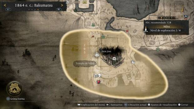 Nioh 3 - Seis jizo de Mibu, ubicación de las estatuas en el lado oeste de la región