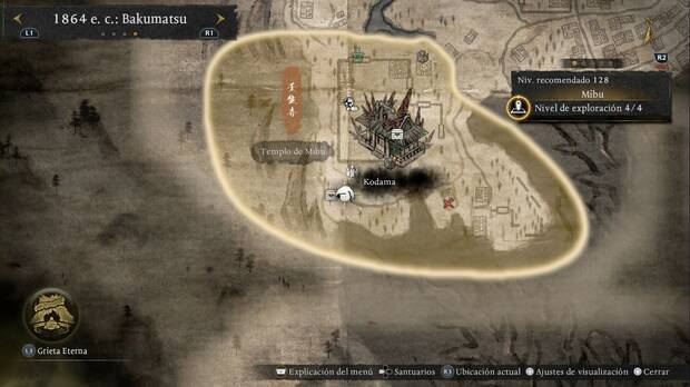 Nioh 3 - Kodama en Mibu, ubicación del kodama de la esquina suroeste