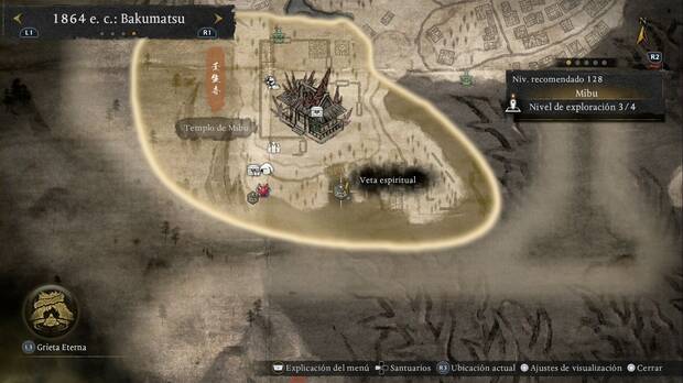 Nioh 3 - Vetas espirituales de Mibu, ubicaci�n de la veta de balanceo junto al puente de la base