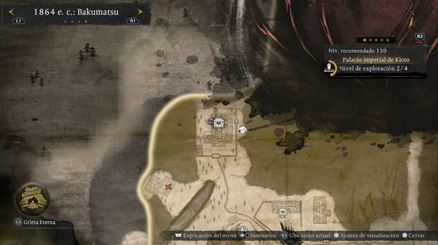 Nioh 3 - Cofres del Palacio imperial de Kioto, ubicación del cofre de la esquina noroeste