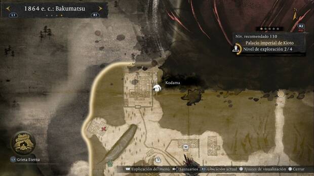 Nioh 3 - Kodama en el Palacio imperial de Kioto, ubicación del kodama de la base enemiga del noroeste