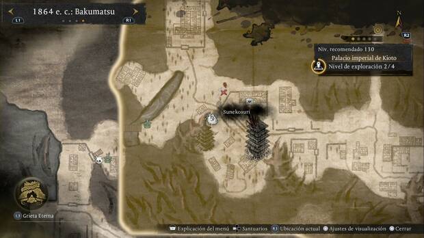 Nioh 3 - Sunekosuri del Palacio imperial de Kioto, ubicaci�n del sunekosuri de la zona suroeste, tras unos cristales destruibles