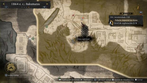 Nioh 3 - Vetas espirituales del Palacio imperial de Kioto, ubicaci�n de la veta de balanceo de la esquina suroeste