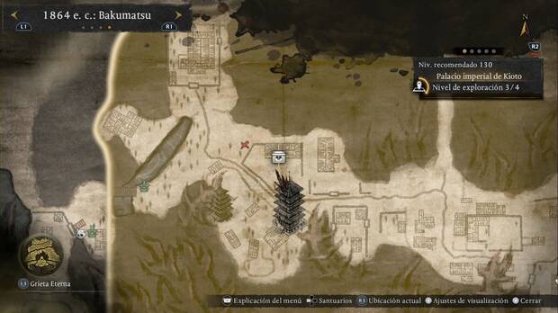 Nioh 3 - Cofres en el Palacio imperial de Kitoo, ubicación del cofre del patio de la zona oeste