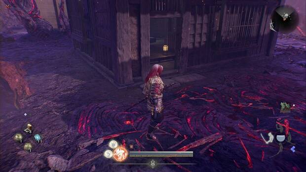 Nioh 3 - Vástago de los dioses, casa junto a los cañones del inicio del Purgatorio con un cofre menor