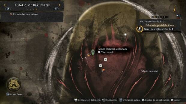 Nioh 3 - Vástago de los dioses, ubicación de la estatua Explanada del Purgatorio del Palacio imperial de Kioto