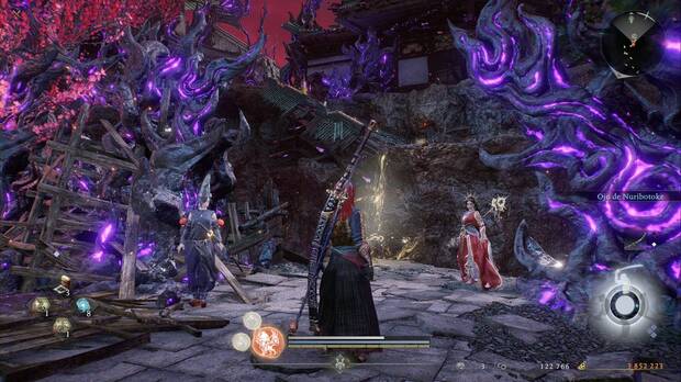 Nioh 3 - Un final siniestro, veta espiritual en el patio de la Kasha y el Nuribotoke por donde continuar por el Castillo de Edo