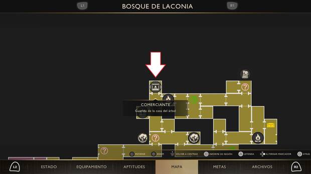 God of War Sons of Sparta - Ubicaci�n en el mapa de la Guarida de la casa del �rbol para devolver objetos de valor