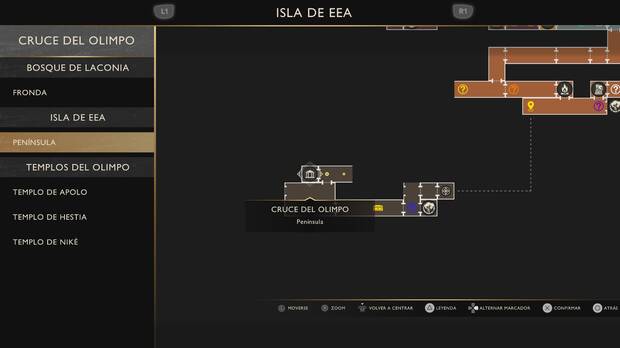 God of War Sons of Sparta - Ubicaci�n en el mapa del cruce del Olimpo Pen�nsula de Isla de Eea