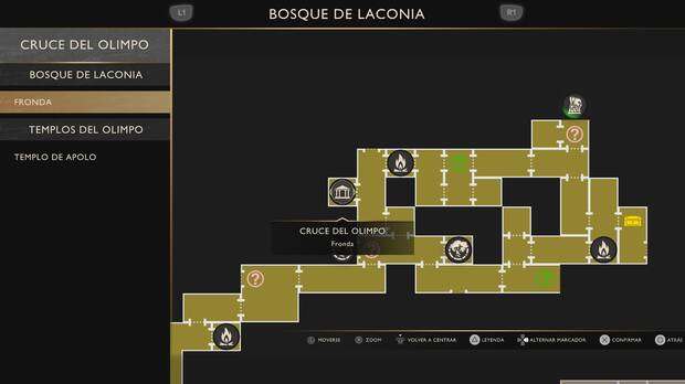 God of War Sons of Sparta - Ubicaci�n en el mapa del cruce del Olimpo Fronda del Bosque de Laconia