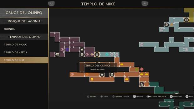 God of War Sons of Sparta - Ubicaci�n en el mapa del cruce del Olimpo Templo de Nik�