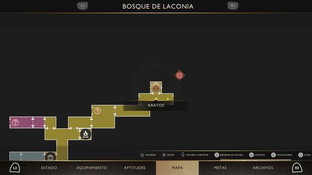 God of War Sons of Sparta - Ubicaci�n en el mapa de la esfera bermell�n de Bosque de Laconia