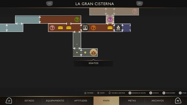 God of War Sons of Sparta - Ubicaci�n en el mapa de la esfera bermell�n de La gran cisterna