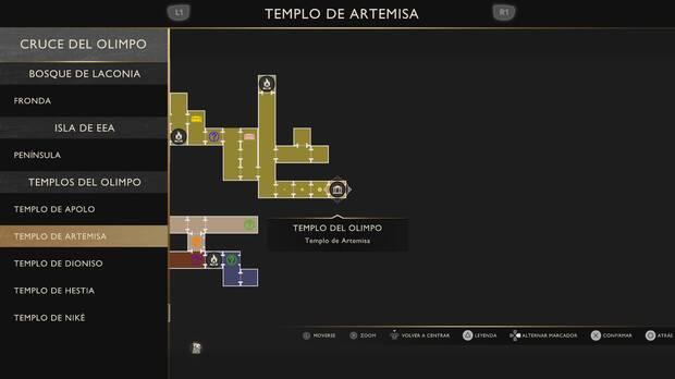 God of War Sons of Sparta - Ubicaci�n en el mapa del cruce del Olimpo Templo de Artemisa