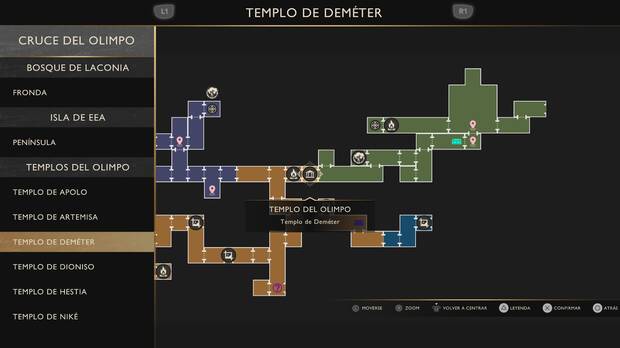 God of War Sons of Sparta - Ubicaci�n en el mapa del cruce del Olimpo Templo de Dem�ter