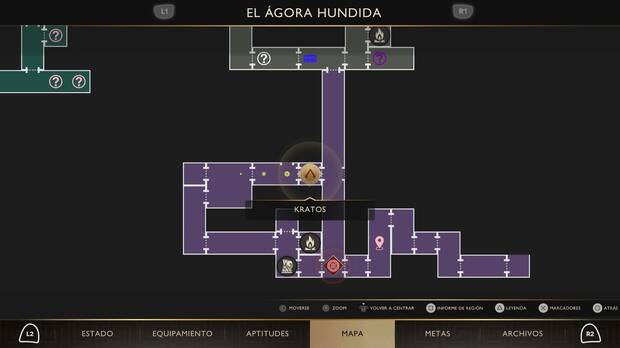 God of War Sons of Sparta - Ubicaci�n en el mapa del altar de Licurgo donde se consigue el poder del busto Phos - Luz de Licurgo