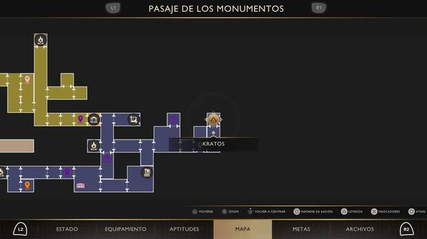 God of War Sons of Sparta - Ubicaci�n en el mapa de la esfera bermell�n de Pasaje de los monumentos