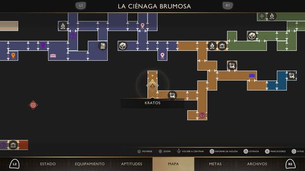God of War Sons of Sparta - Ubicaci�n en el mapa de la esfera bermell�n de La ci�naga brumosa